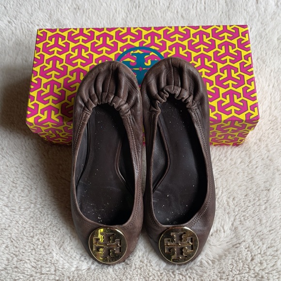 Tory Burch | Brown Leather ‘Reva’ Ballet Flats | 8.5 - Picture 1 of 15